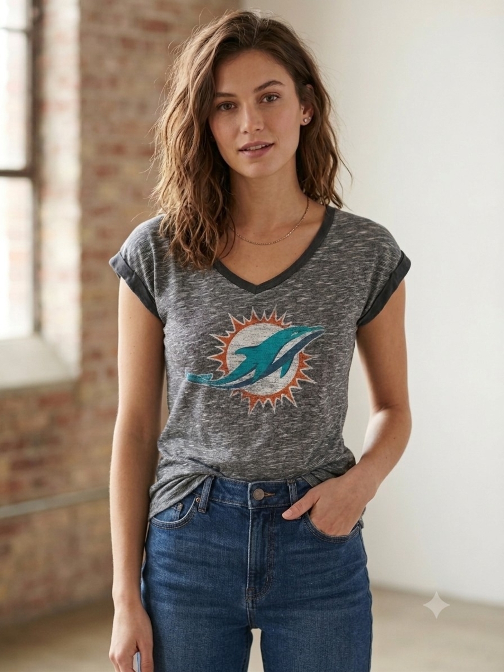 NFL Team Apparel Miami Dolphins Space Dye V-Neck Tee Small